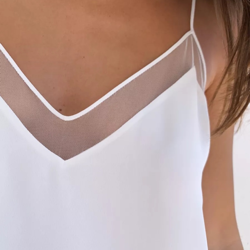 Aritzia Babaton Galen Camisole Mesh Detail XXS 2XS White Espace New With Tags